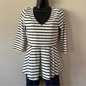 Victoria’s Secret Peplum Top Black/White stripes Size Medium NBW NO TAGS